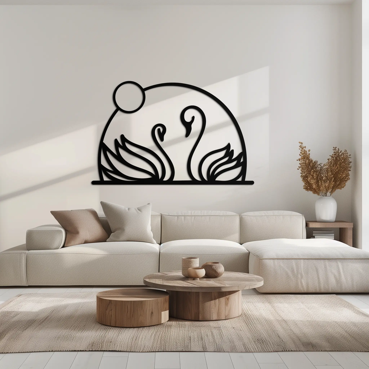 Elegant Swan Couple Silhouette Metal Wall Art – Romantic Bird Design for Home Decor- KAF634 by Enova Art