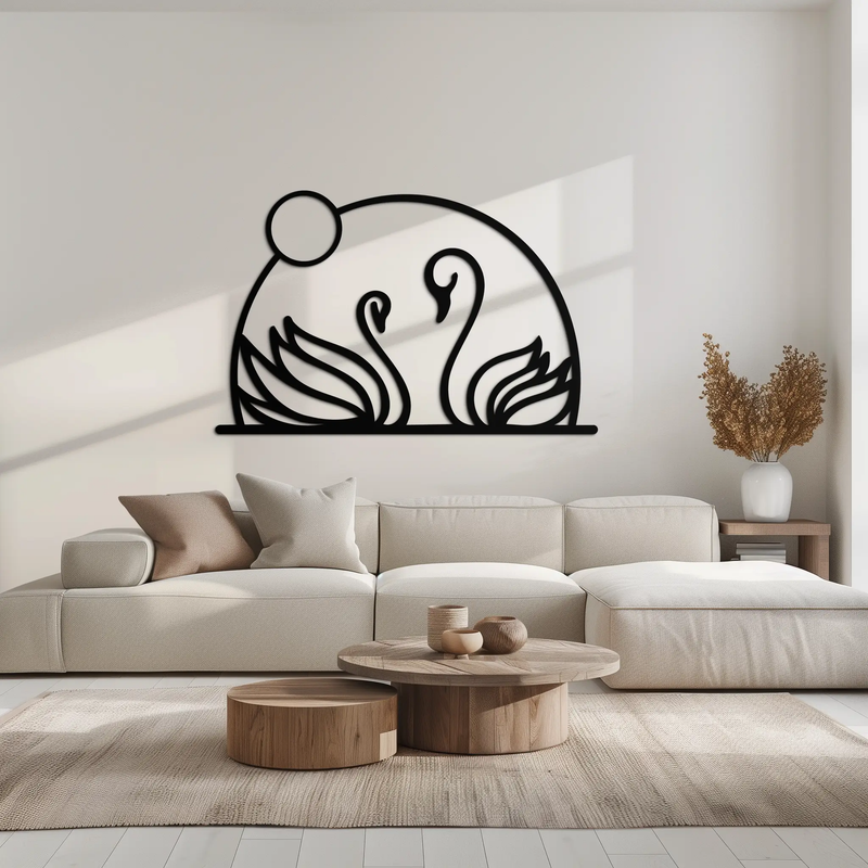 Elegant Swan Couple Silhouette Metal Wall Art – Romantic Bird Design for Home Decor- KAF634 by Enova Art