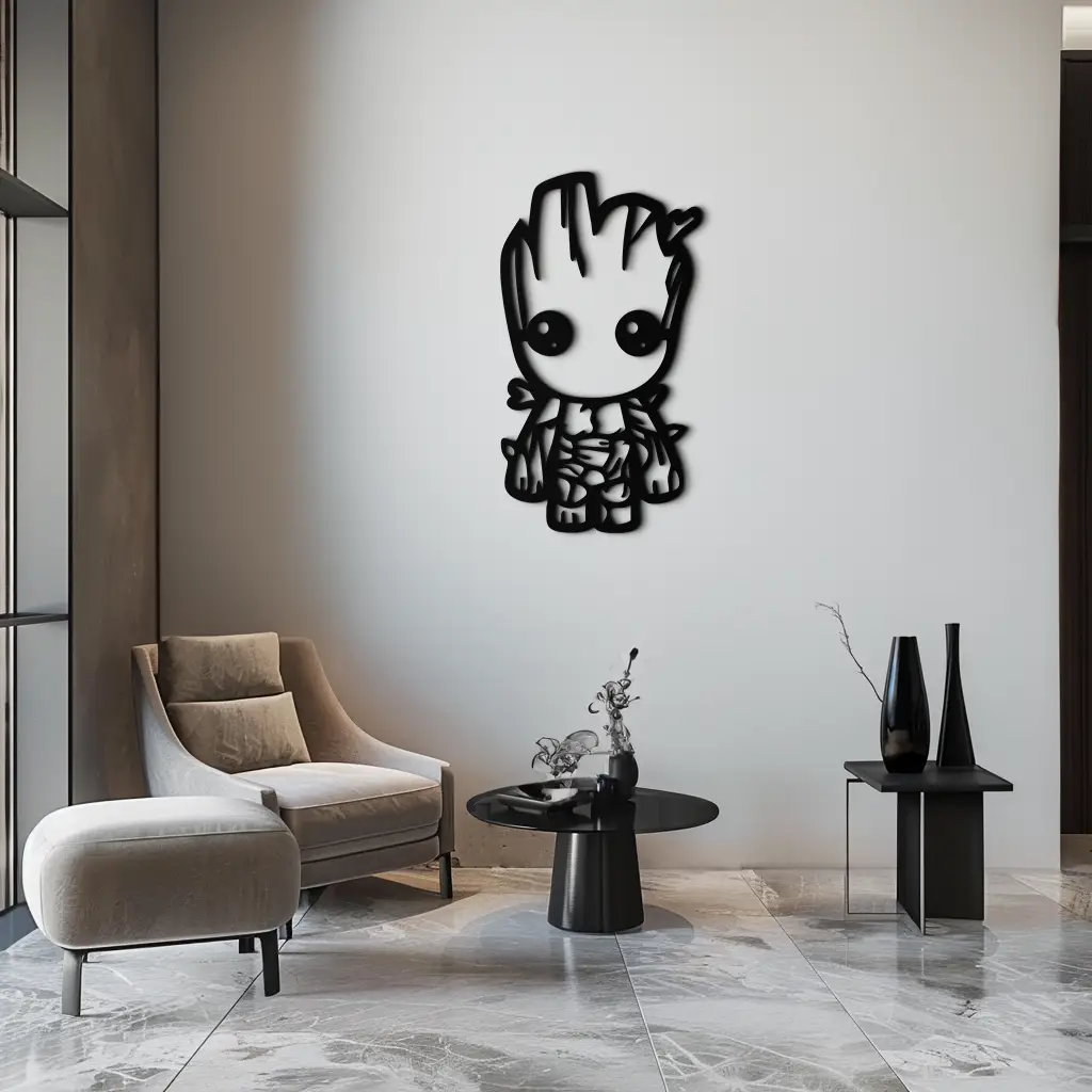 Baby Groot Silhouette Metal Wall Art – Cute Comic Character Metal Decor for Kids and Fans- KAF636 by Enova Art