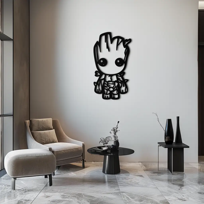 Baby Groot Silhouette Metal Wall Art – Cute Comic Character Metal Decor for Kids and Fans- KAF636 by Enova Art