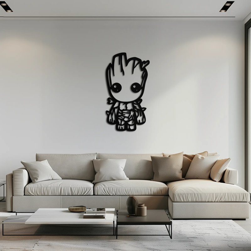 Baby Groot Silhouette Metal Wall Art – Cute Comic Character Metal Decor for Kids and Fans- KAF636 by Enova Art