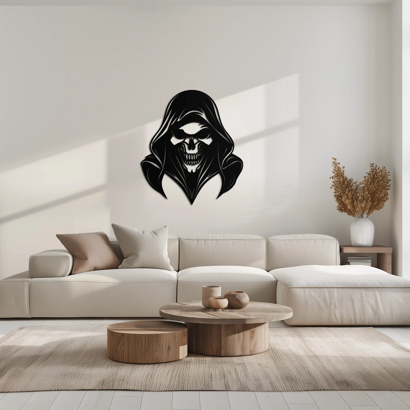 Grim Reaper Hooded Skull Metal Wall Art – Dark Gothic Horror Silhouette Design- KAF637 by Enova Art
