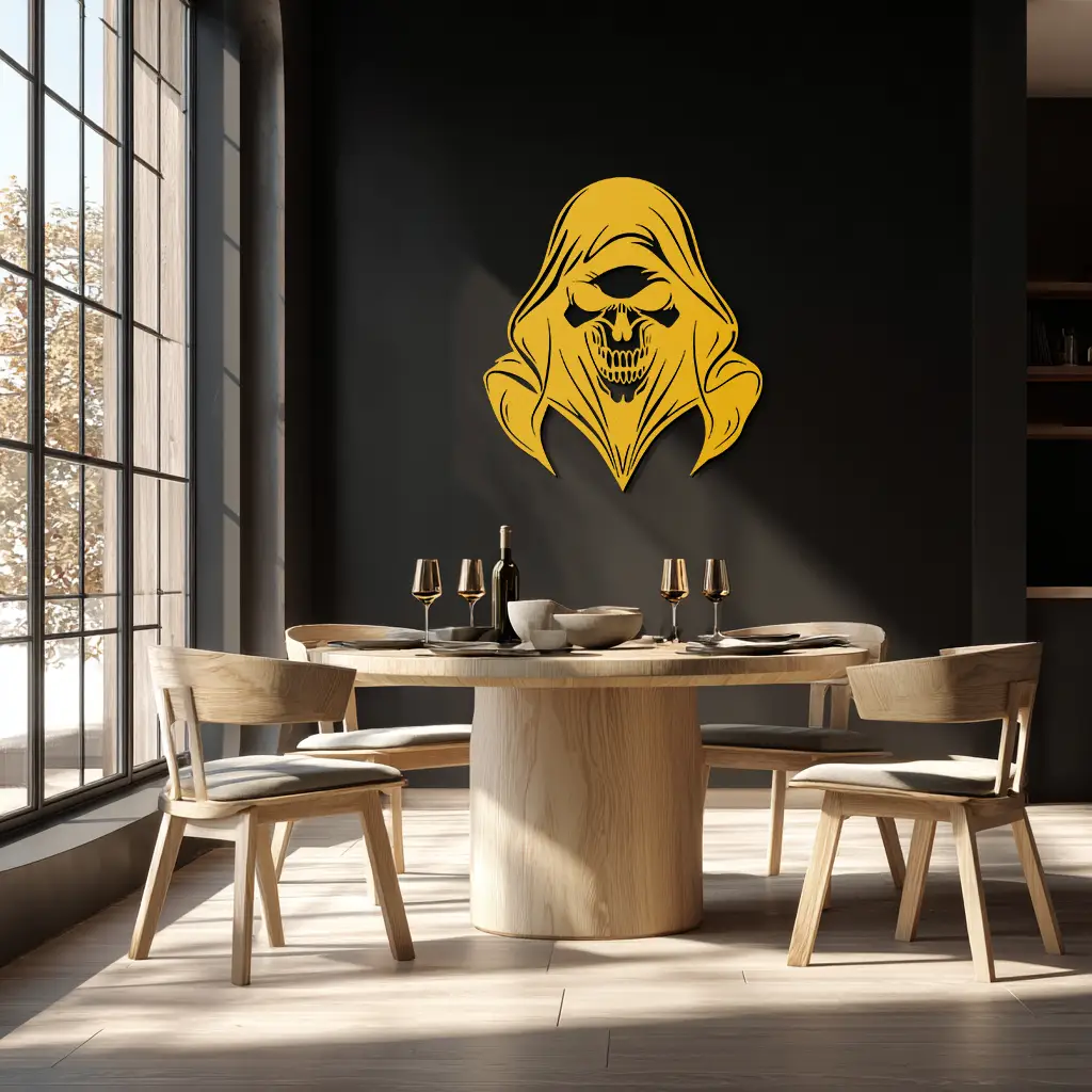 Grim Reaper Hooded Skull Metal Wall Art – Dark Gothic Horror Silhouette Design- KAF637 by Enova Art