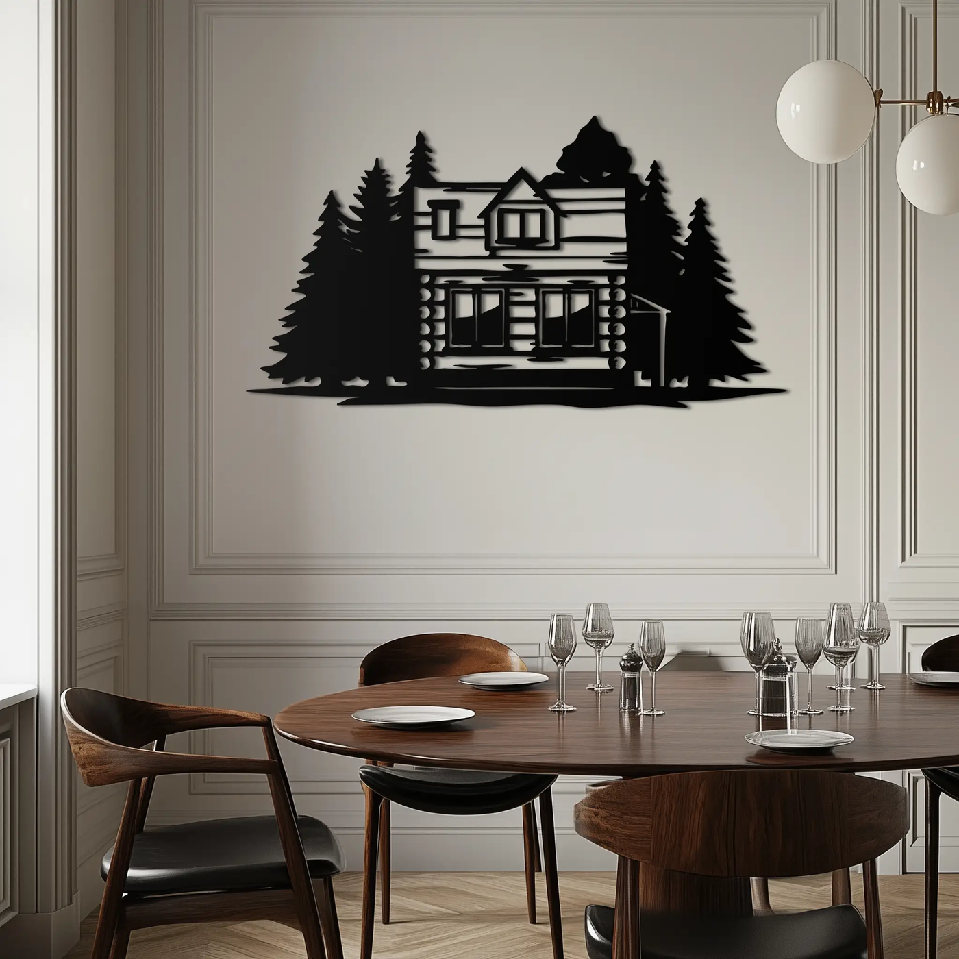Mountain Log Cabin Metal Wall Art – Nature Inspired Outdoor Wall Decor for Home & Lodge- KAF640 by Enova Art