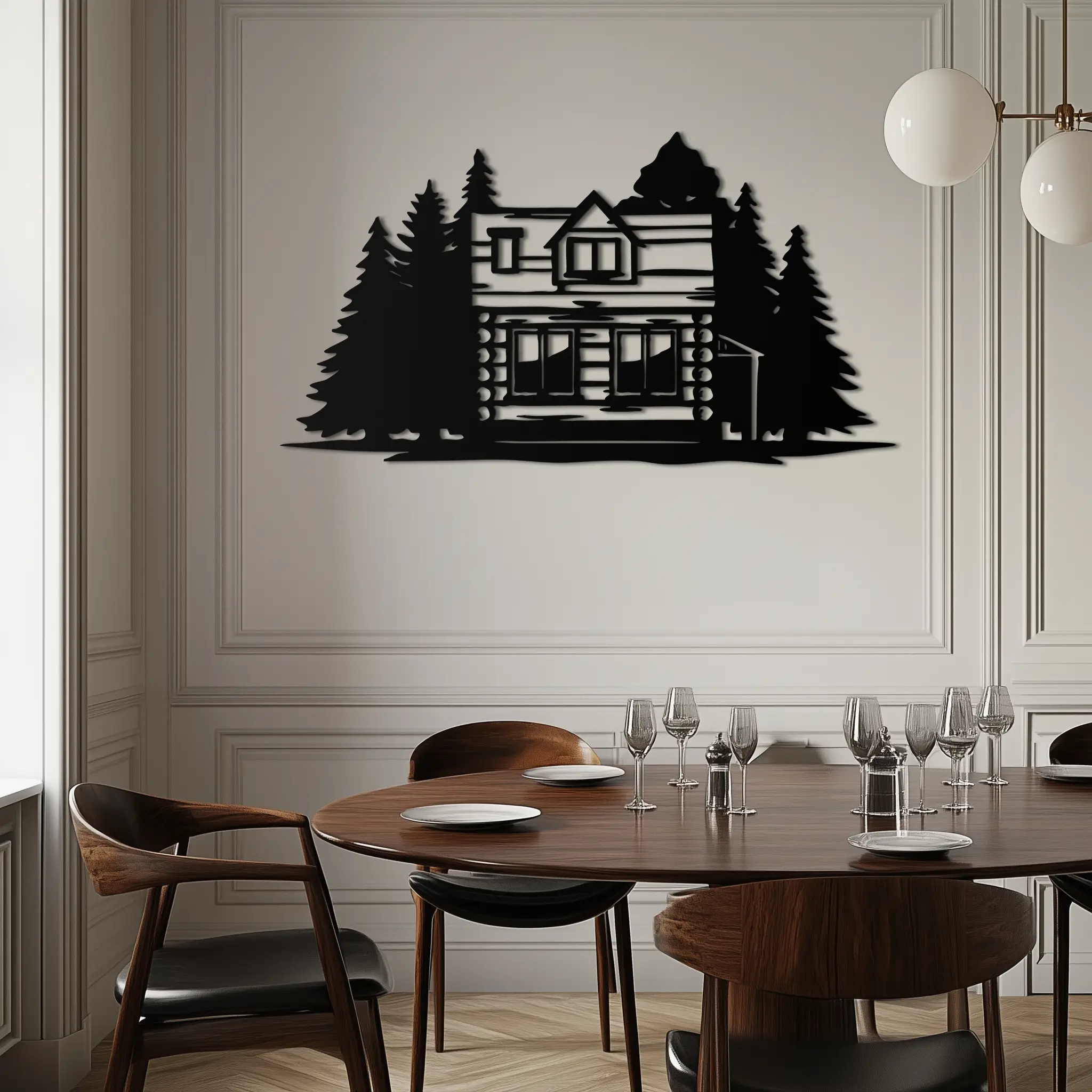Mountain Log Cabin Metal Wall Art – Nature Inspired Outdoor Wall Decor for Home & Lodge- KAF640 by Enova Art