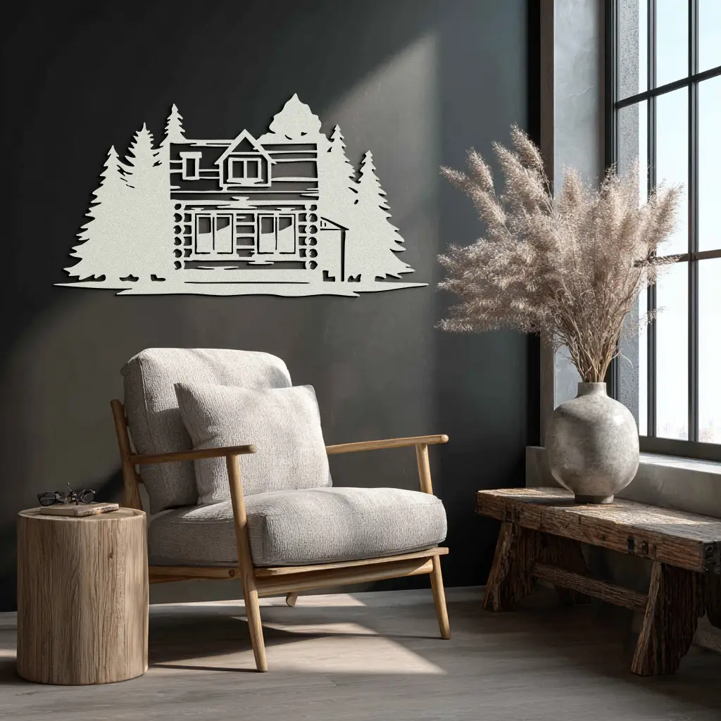 Mountain Log Cabin Metal Wall Art – Nature Inspired Outdoor Wall Decor for Home & Lodge- KAF640 by Enova Art