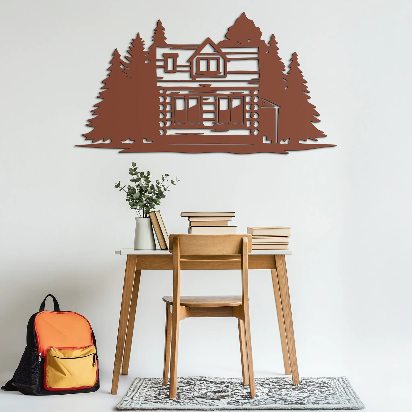 Mountain Log Cabin Metal Wall Art – Nature Inspired Outdoor Wall Decor for Home & Lodge- KAF640 by Enova Art