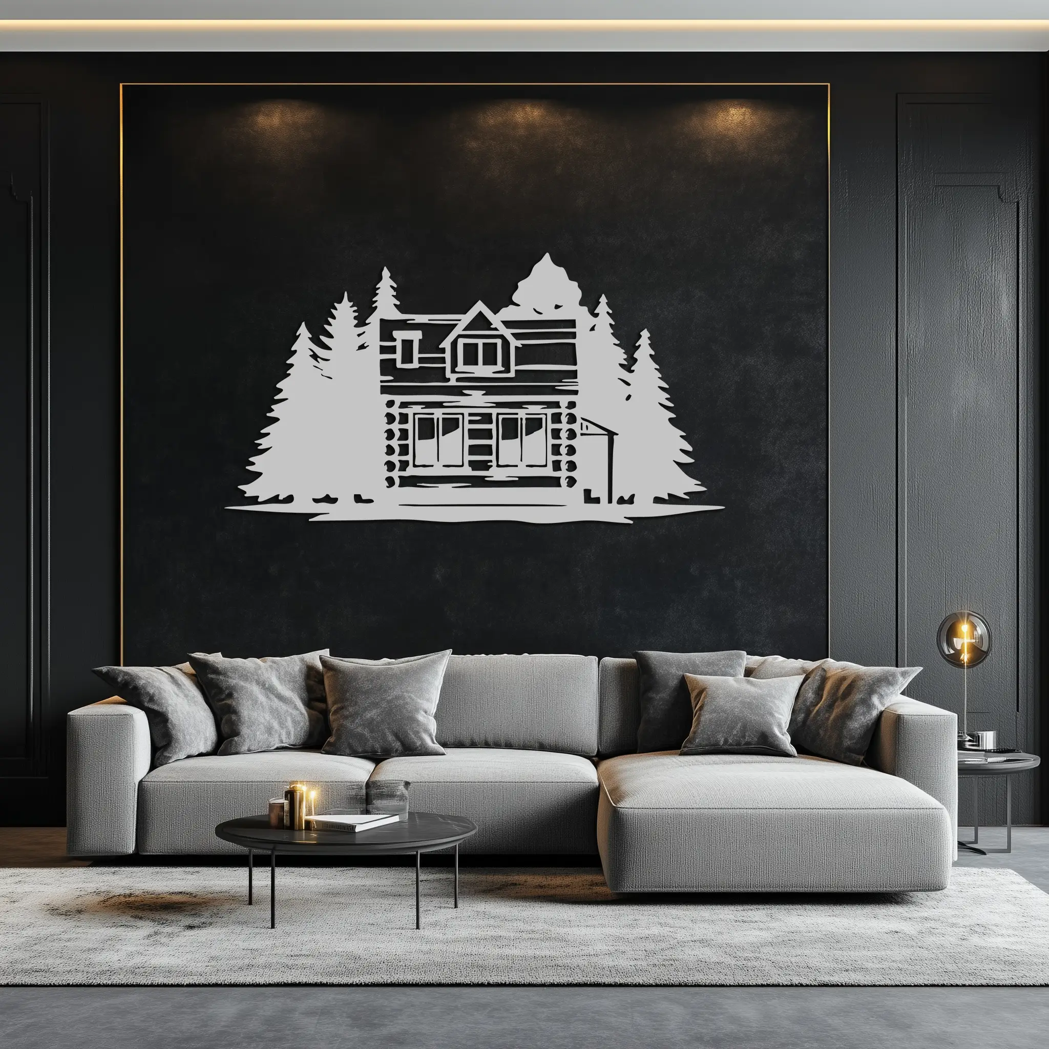 Mountain Log Cabin Metal Wall Art – Nature Inspired Outdoor Wall Decor for Home & Lodge- KAF640 by Enova Art