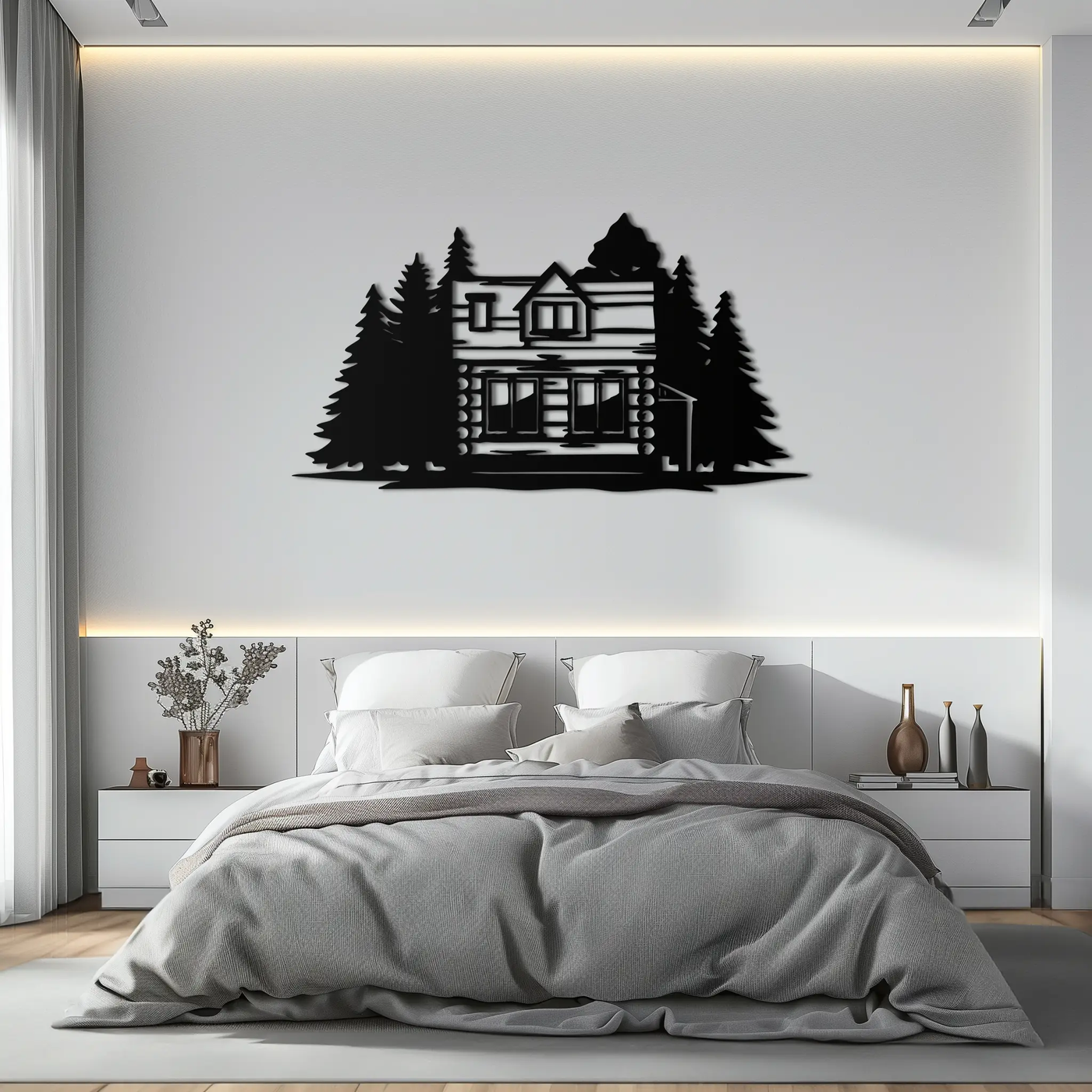 Mountain Log Cabin Metal Wall Art – Nature Inspired Outdoor Wall Decor for Home & Lodge- KAF640 by Enova Art
