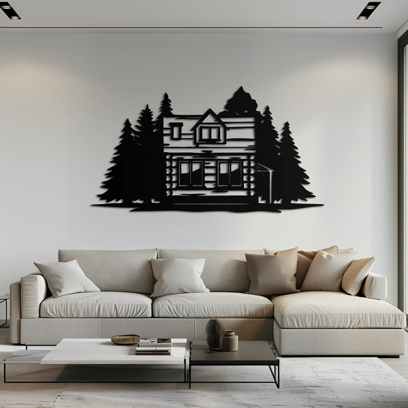 Mountain Log Cabin Metal Wall Art – Nature Inspired Outdoor Wall Decor for Home & Lodge- KAF640 by Enova Art