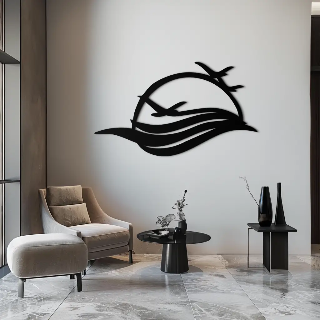 Flying Birds Over Sunset Metal Wall Art – Modern Nature-Inspired Silhouette Decor - KAF644 by Enova Art