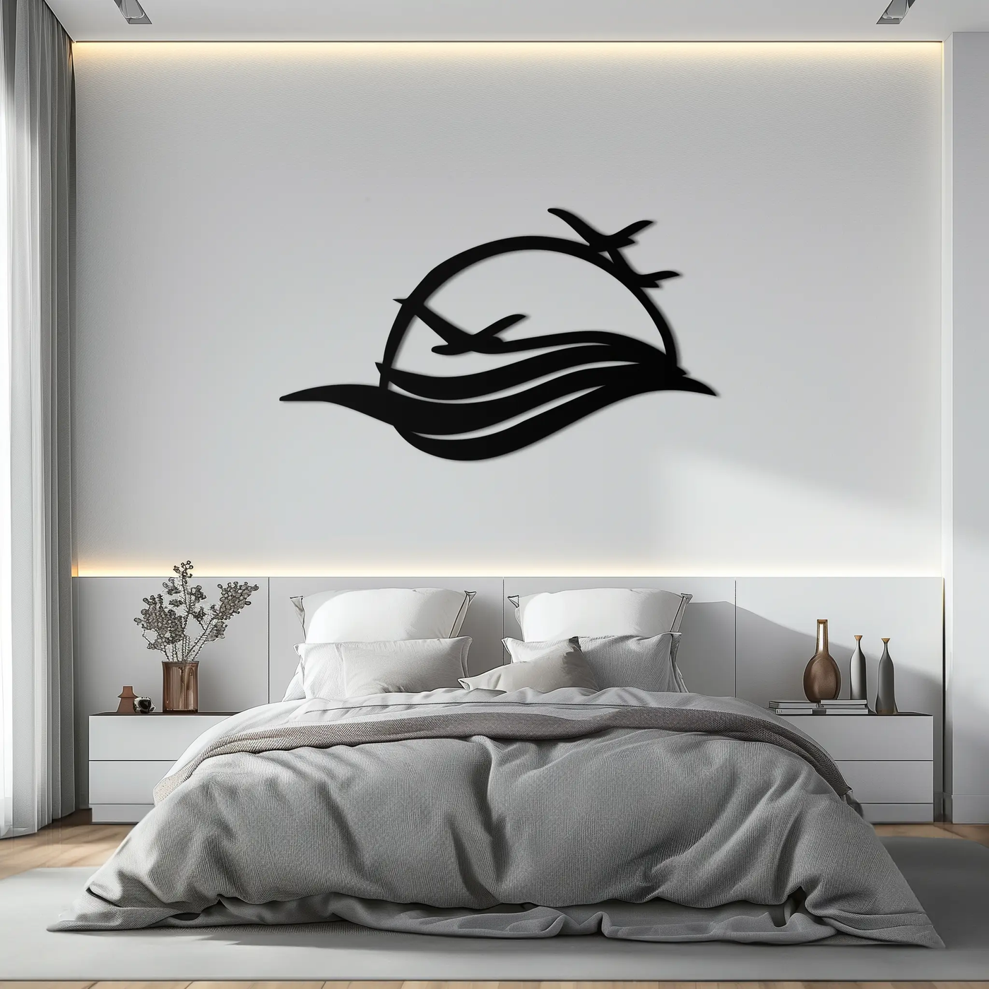 Flying Birds Over Sunset Metal Wall Art – Modern Nature-Inspired Silhouette Decor - KAF644 by Enova Art