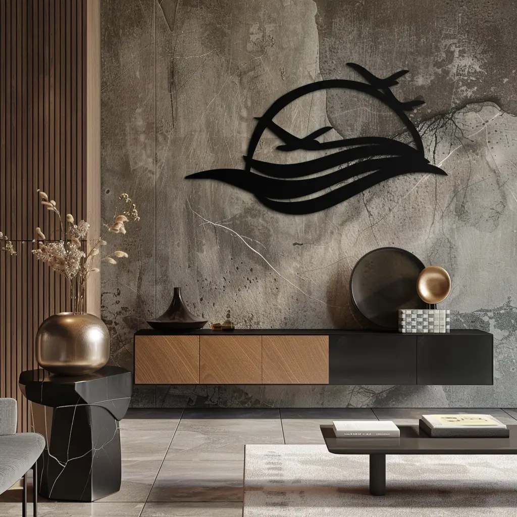 Flying Birds Over Sunset Metal Wall Art – Modern Nature-Inspired Silhouette Decor - KAF644 by Enova Art