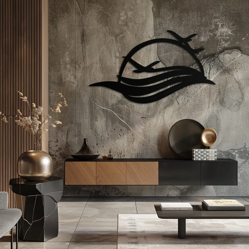 Flying Birds Over Sunset Metal Wall Art – Modern Nature-Inspired Silhouette Decor - KAF644 by Enova Art