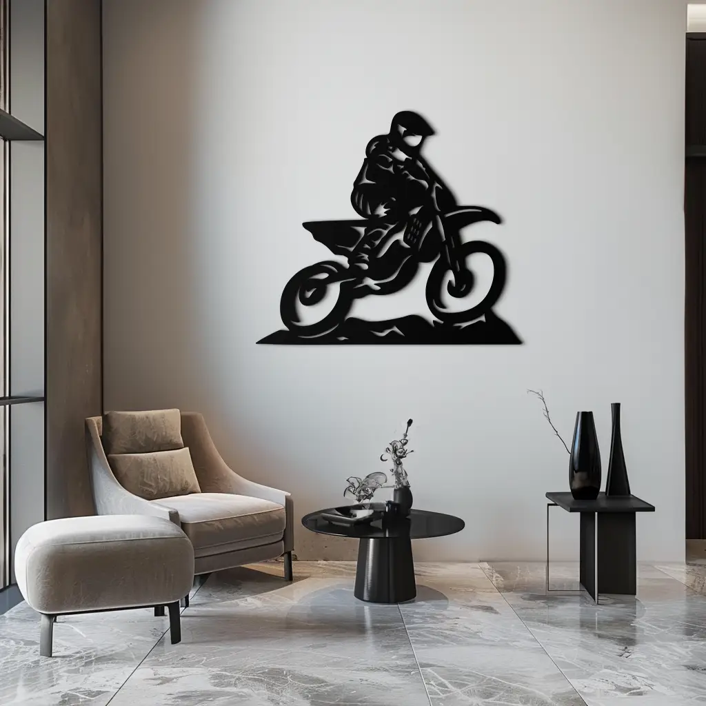 Dynamic Motocross Rider Metal Wall Art – Off-Road Motorcycle Silhouette Decor - KAF645 by Enova Art