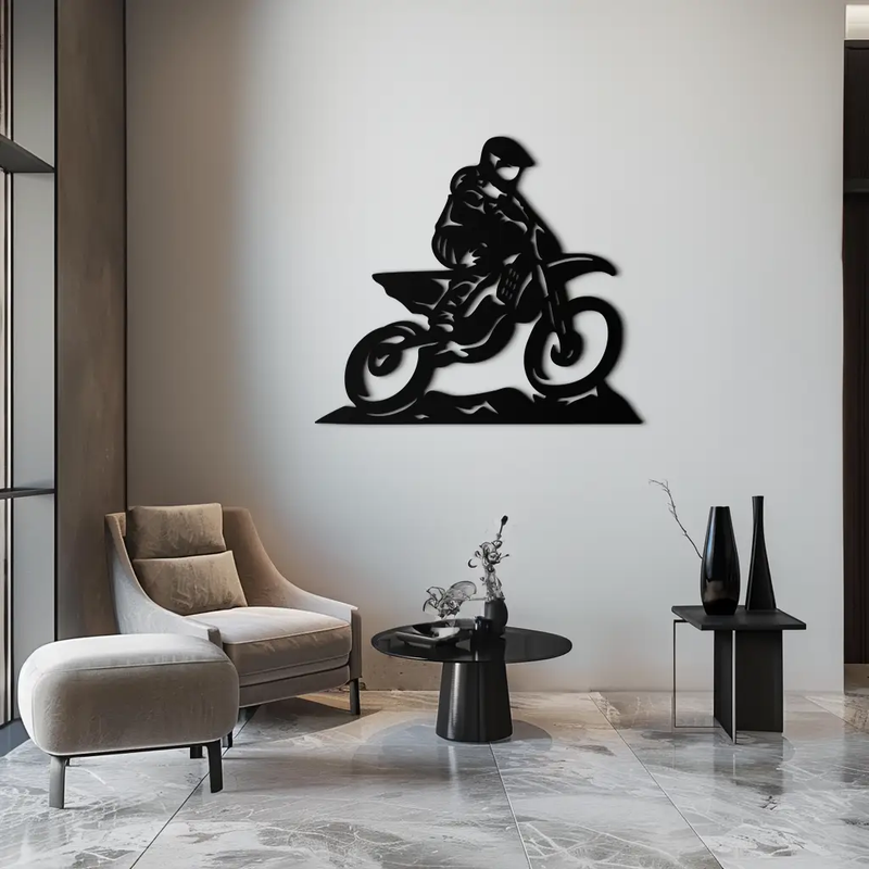 Dynamic Motocross Rider Metal Wall Art – Off-Road Motorcycle Silhouette Decor - KAF645 by Enova Art