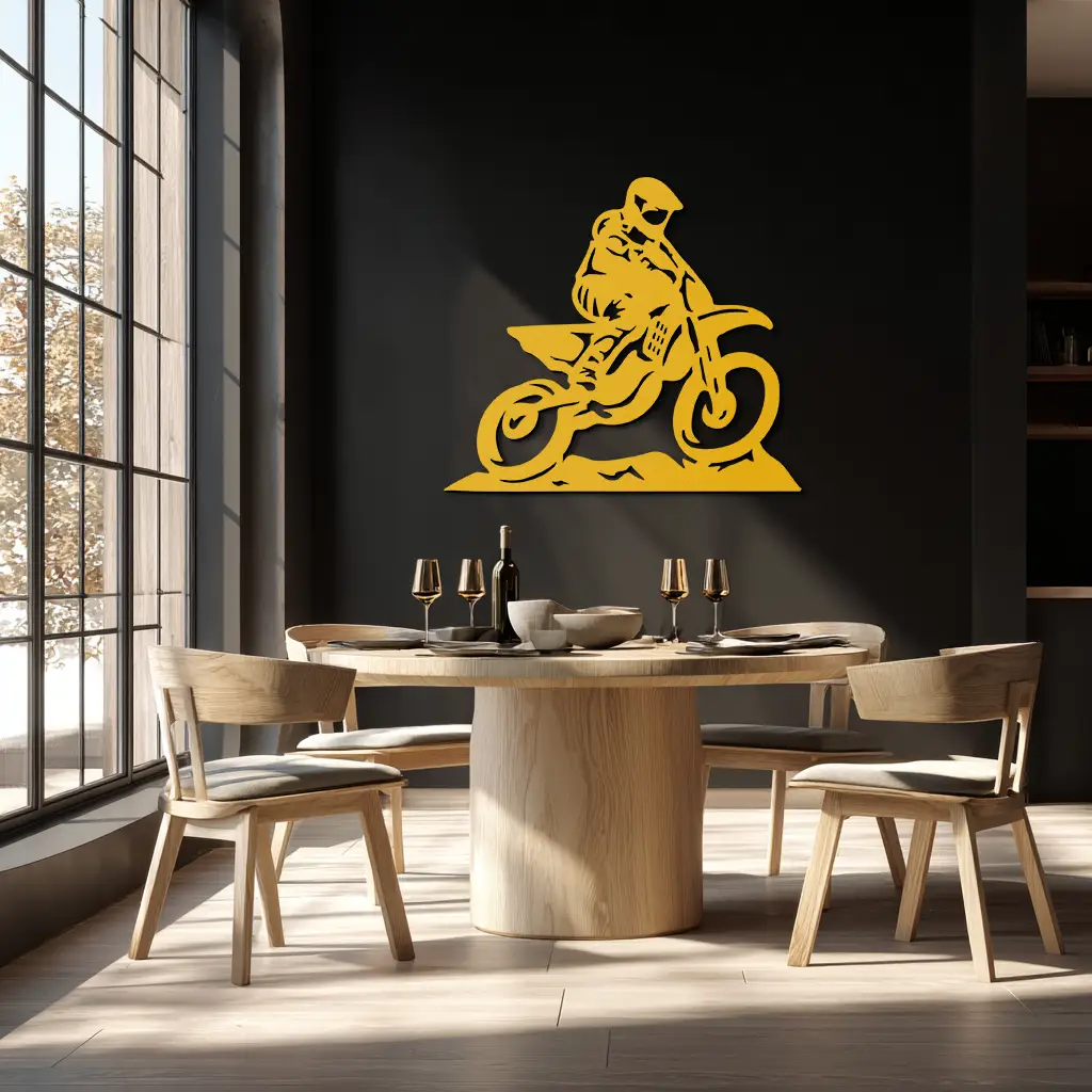 Dynamic Motocross Rider Metal Wall Art – Off-Road Motorcycle Silhouette Decor - KAF645 by Enova Art