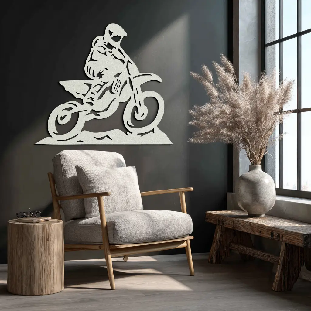 Dynamic Motocross Rider Metal Wall Art – Off-Road Motorcycle Silhouette Decor - KAF645 by Enova Art