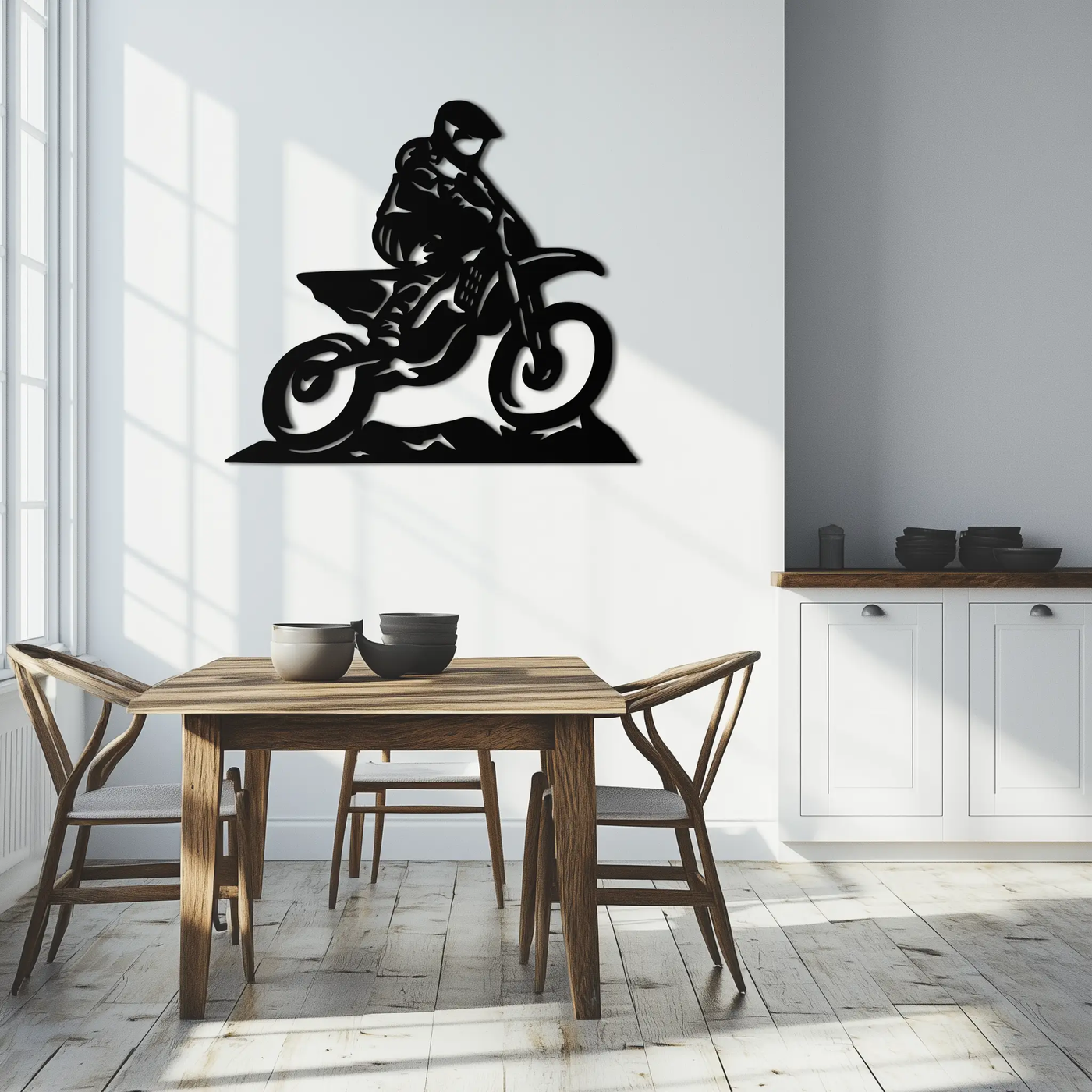 Dynamic Motocross Rider Metal Wall Art – Off-Road Motorcycle Silhouette Decor - KAF645 by Enova Art