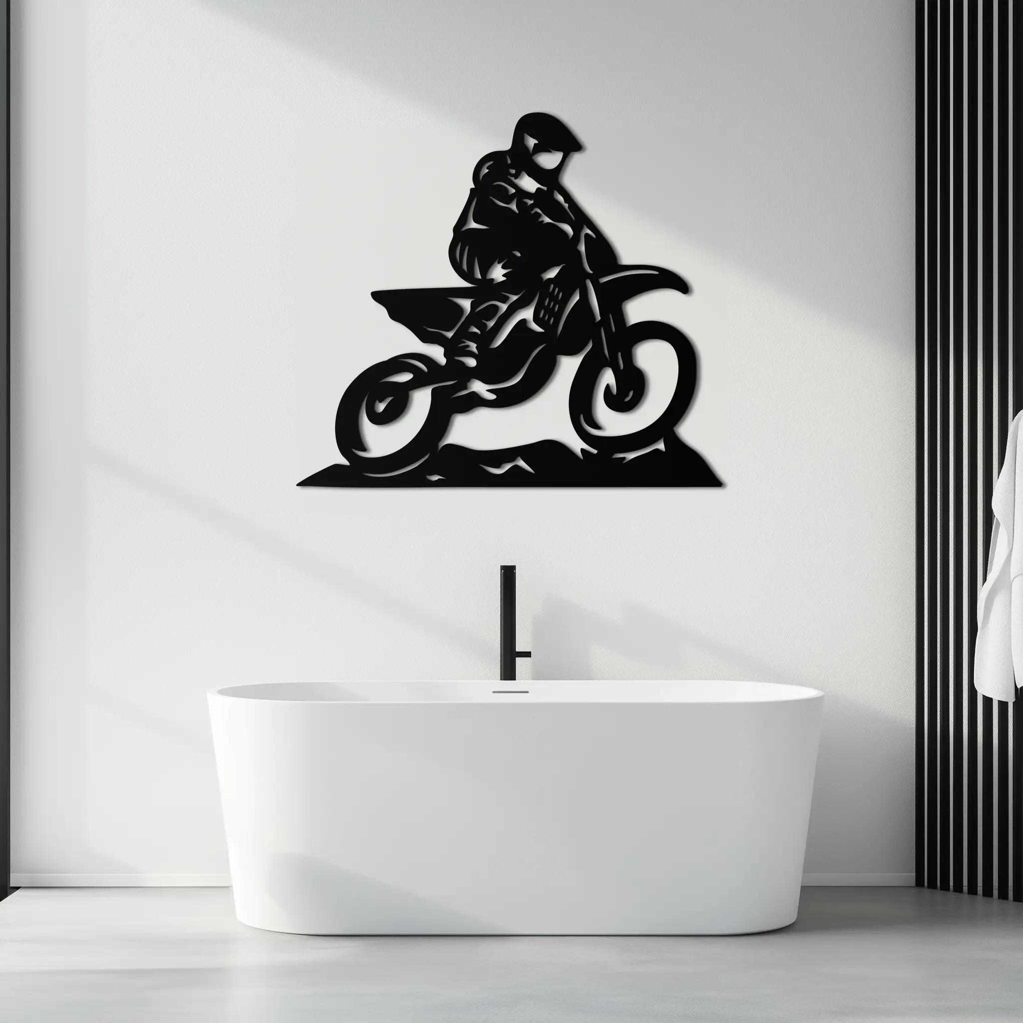 Dynamic Motocross Rider Metal Wall Art – Off-Road Motorcycle Silhouette Decor - KAF645 by Enova Art