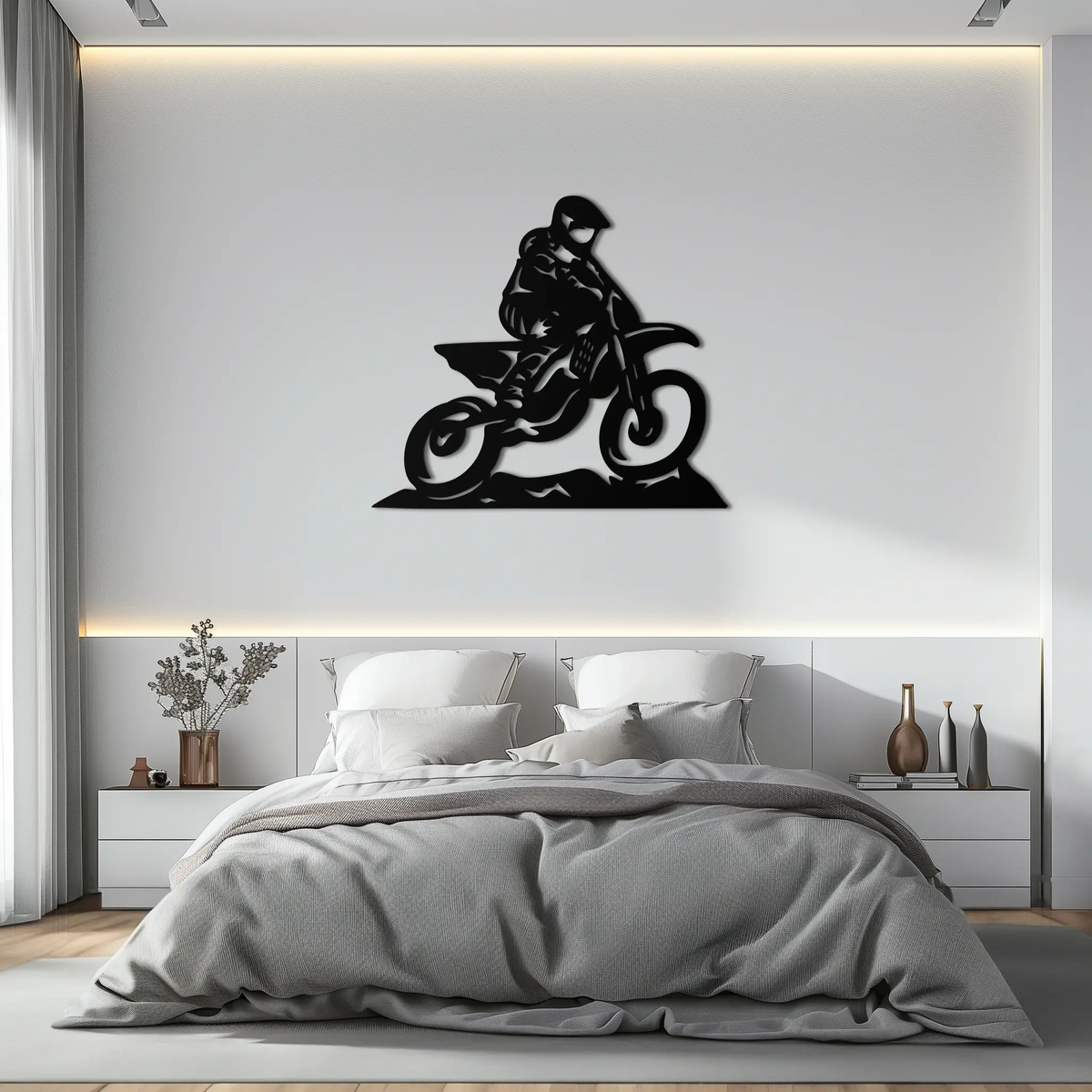 Dynamic Motocross Rider Metal Wall Art – Off-Road Motorcycle Silhouette Decor - KAF645 by Enova Art