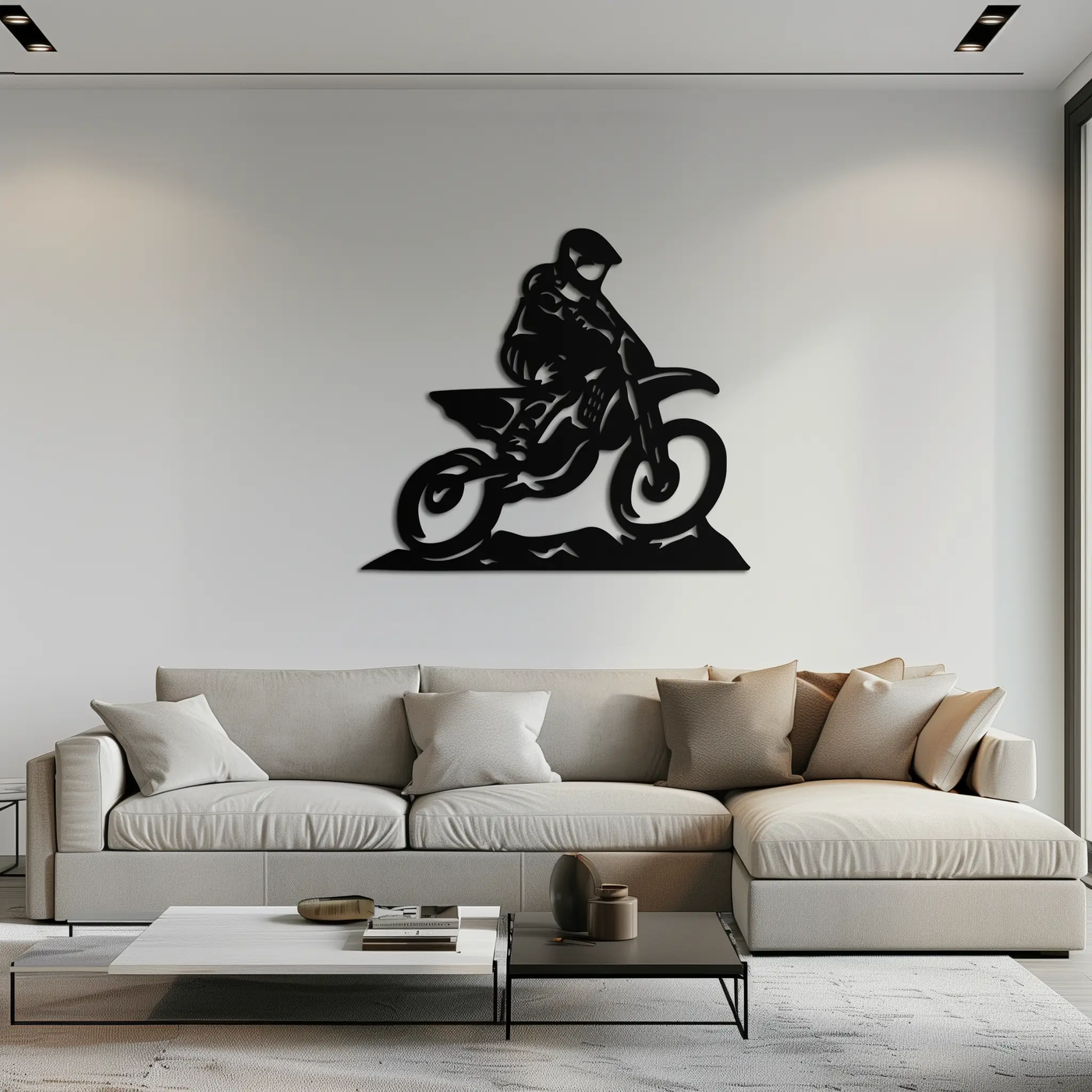 Dynamic Motocross Rider Metal Wall Art – Off-Road Motorcycle Silhouette Decor - KAF645 by Enova Art