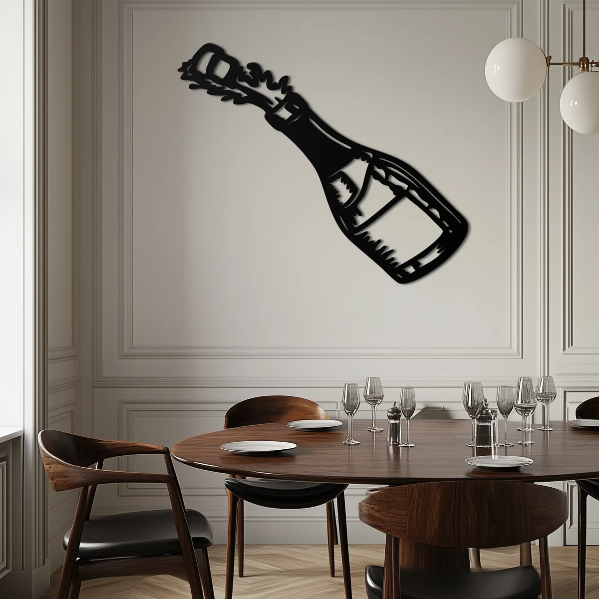 Champagne Bottle Explosion Metal Wall Art – Celebration-Themed Modern Decor for Bars and Kitchens- KAF646 by Enova Art