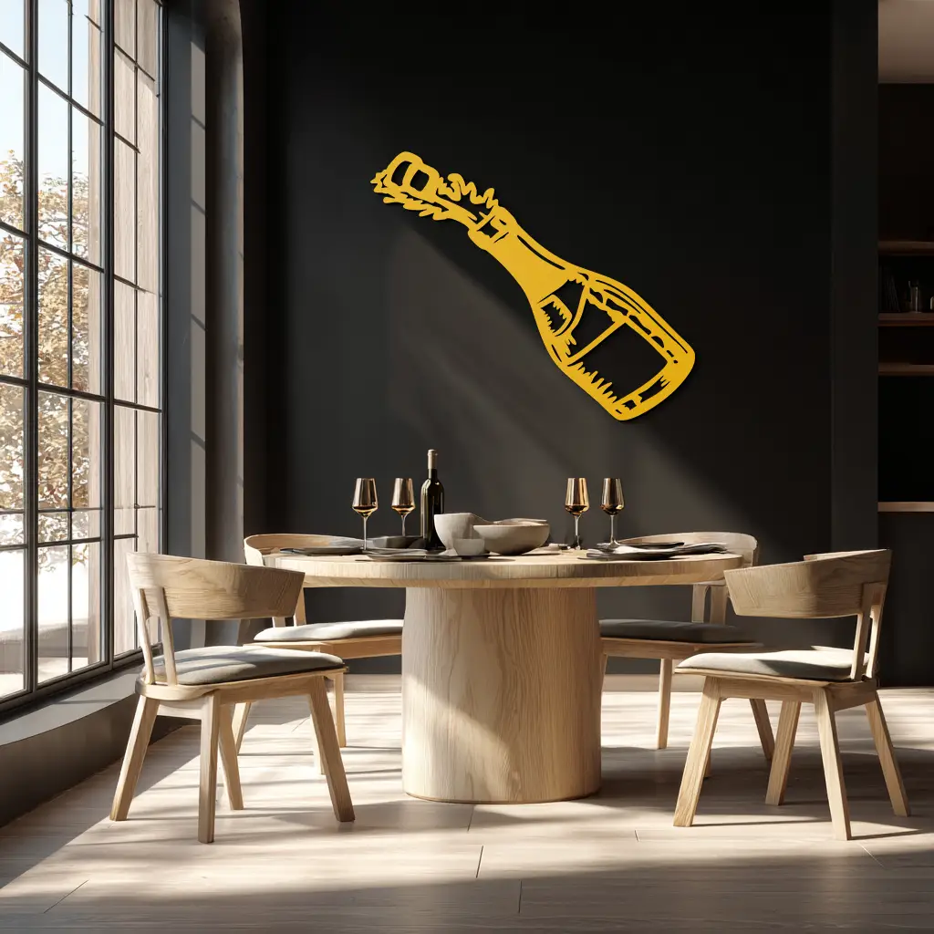 Champagne Bottle Explosion Metal Wall Art – Celebration-Themed Modern Decor for Bars and Kitchens- KAF646 by Enova Art