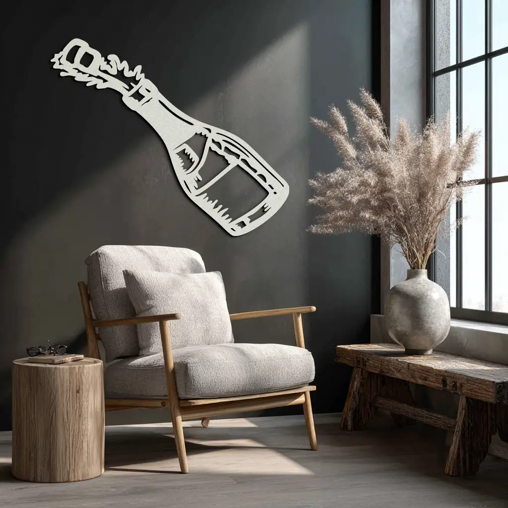 Champagne Bottle Explosion Metal Wall Art – Celebration-Themed Modern Decor for Bars and Kitchens- KAF646 by Enova Art