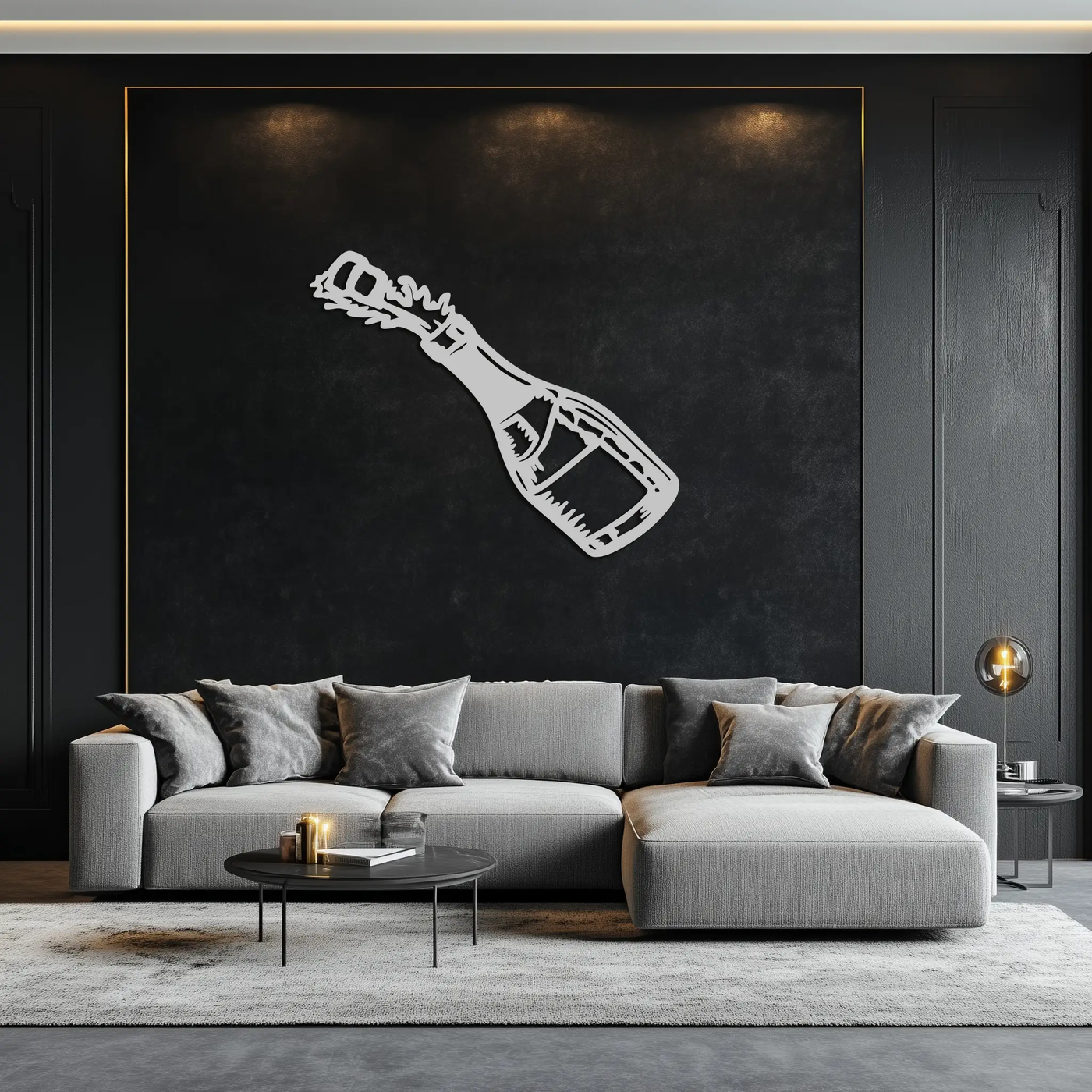 Champagne Bottle Explosion Metal Wall Art – Celebration-Themed Modern Decor for Bars and Kitchens- KAF646 by Enova Art