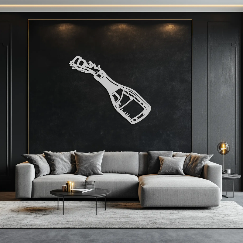 Champagne Bottle Explosion Metal Wall Art – Celebration-Themed Modern Decor for Bars and Kitchens- KAF646 by Enova Art