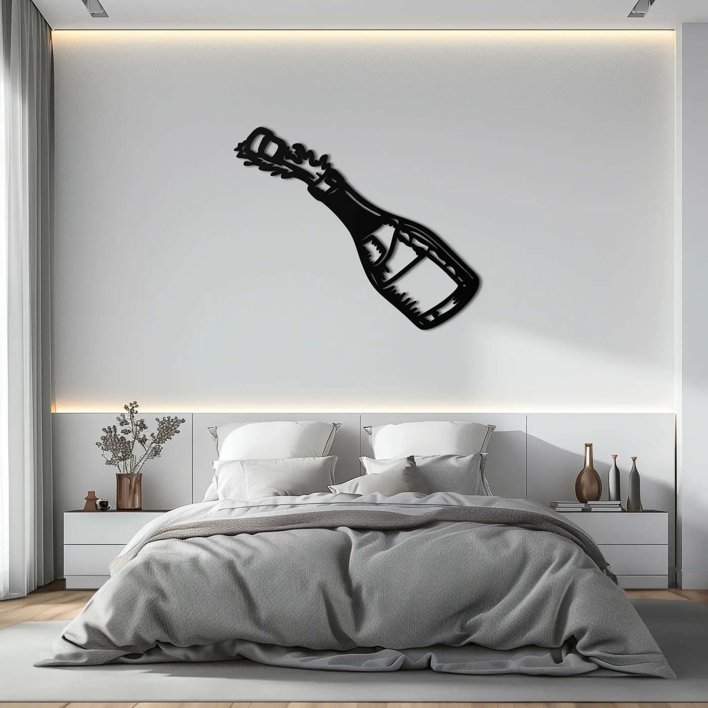 Champagne Bottle Explosion Metal Wall Art – Celebration-Themed Modern Decor for Bars and Kitchens- KAF646 by Enova Art