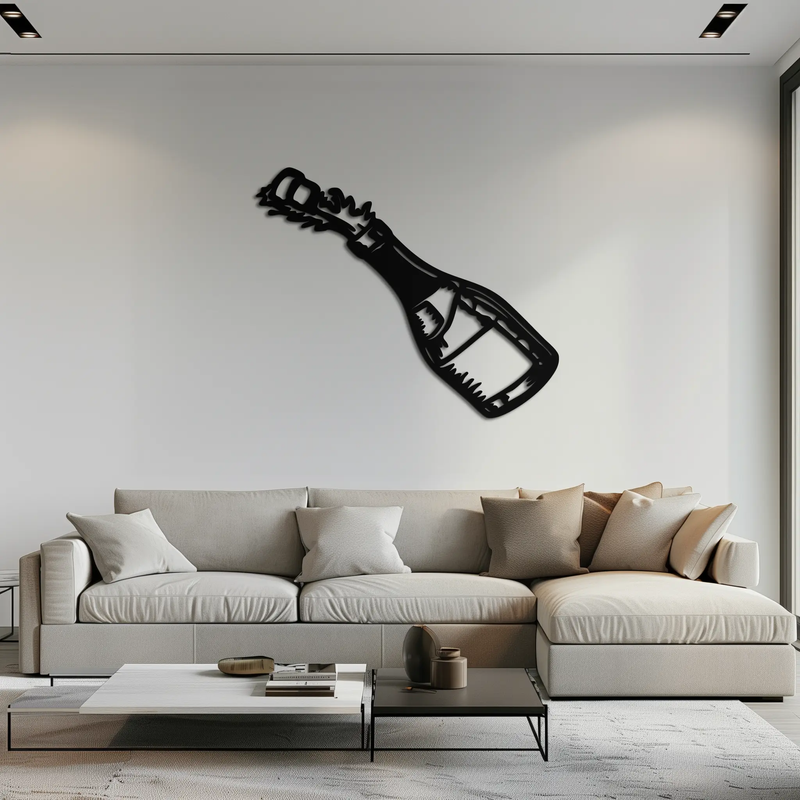 Champagne Bottle Explosion Metal Wall Art – Celebration-Themed Modern Decor for Bars and Kitchens- KAF646 by Enova Art
