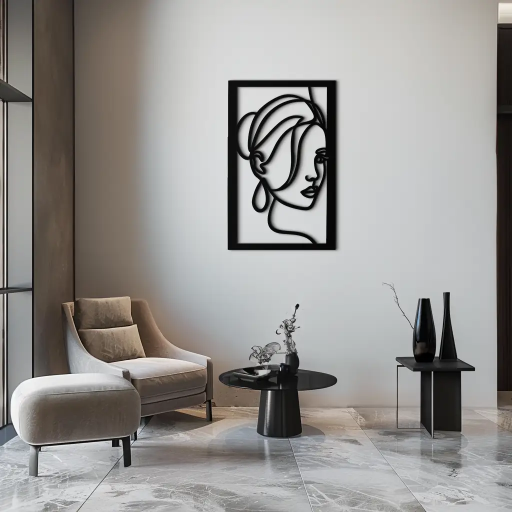Woman Portrait Line Art Metal Wall Decor – Minimalist Modern Face Silhouette- KAF649 by Enova Art
