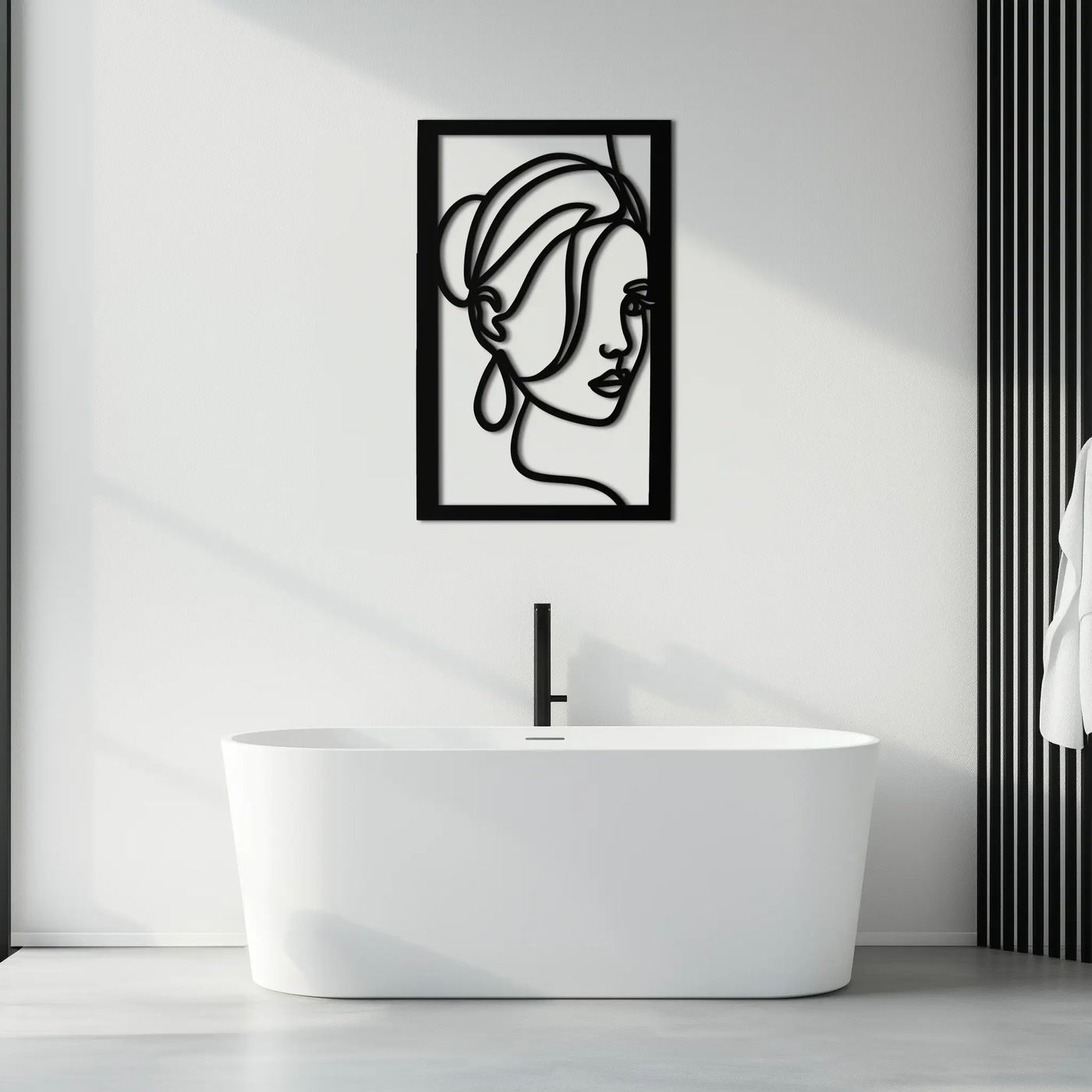 Woman Portrait Line Art Metal Wall Decor – Minimalist Modern Face Silhouette- KAF649 by Enova Art