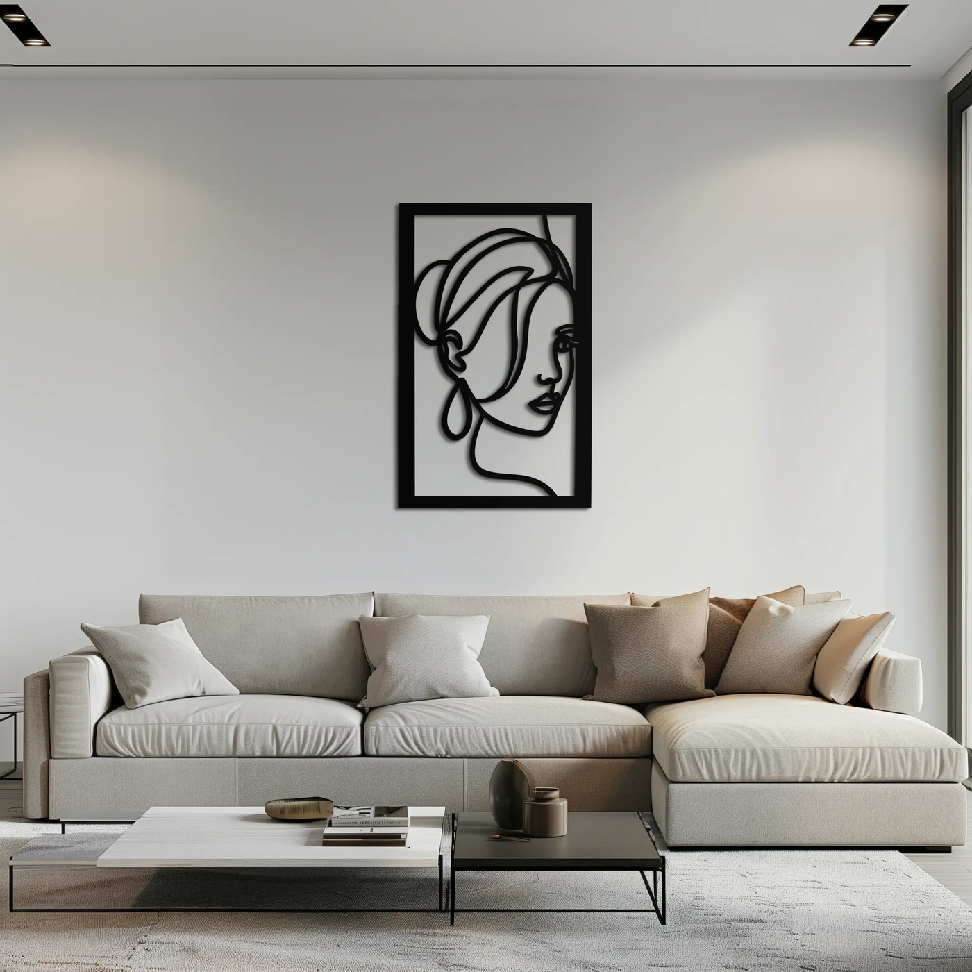 Woman Portrait Line Art Metal Wall Decor – Minimalist Modern Face Silhouette- KAF649 by Enova Art