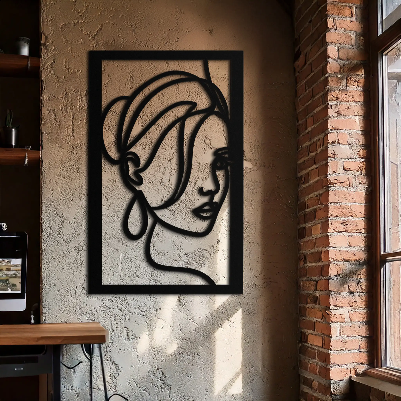 Woman Portrait Line Art Metal Wall Decor – Minimalist Modern Face Silhouette- KAF649 by Enova Art