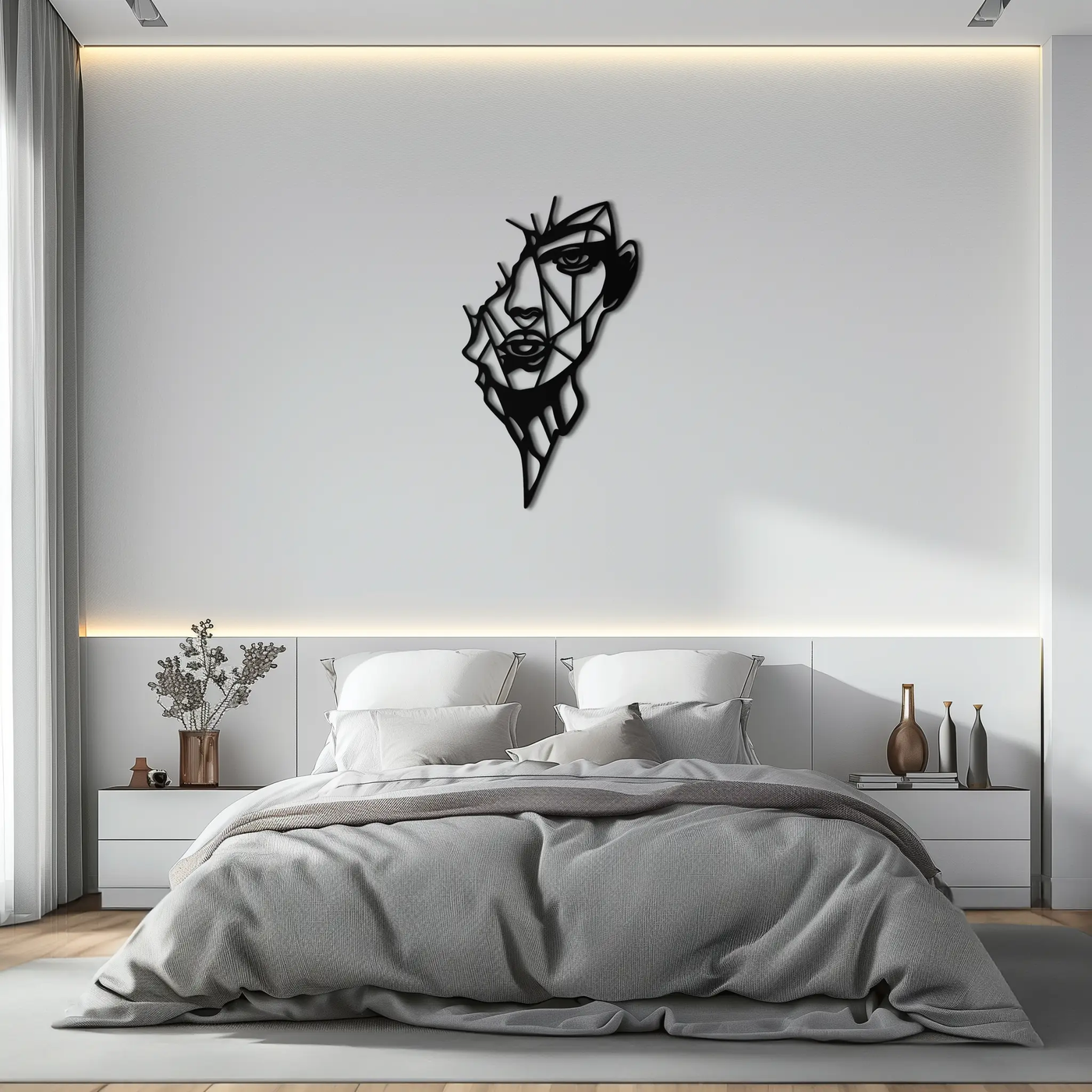 Abstract Line Art Woman Face Metal Wall Art – Modern Feminine Silhouette Decor- KAF650 by Enova Art