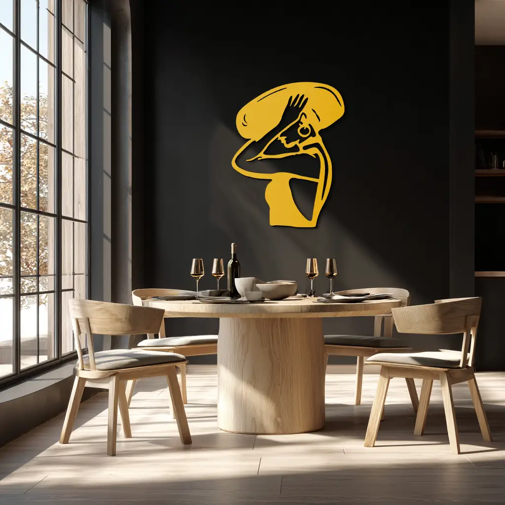 Elegant Woman with Hat Metal Wall Art – Fashion-Inspired Silhouette Décor- KAF651 by Enova Art