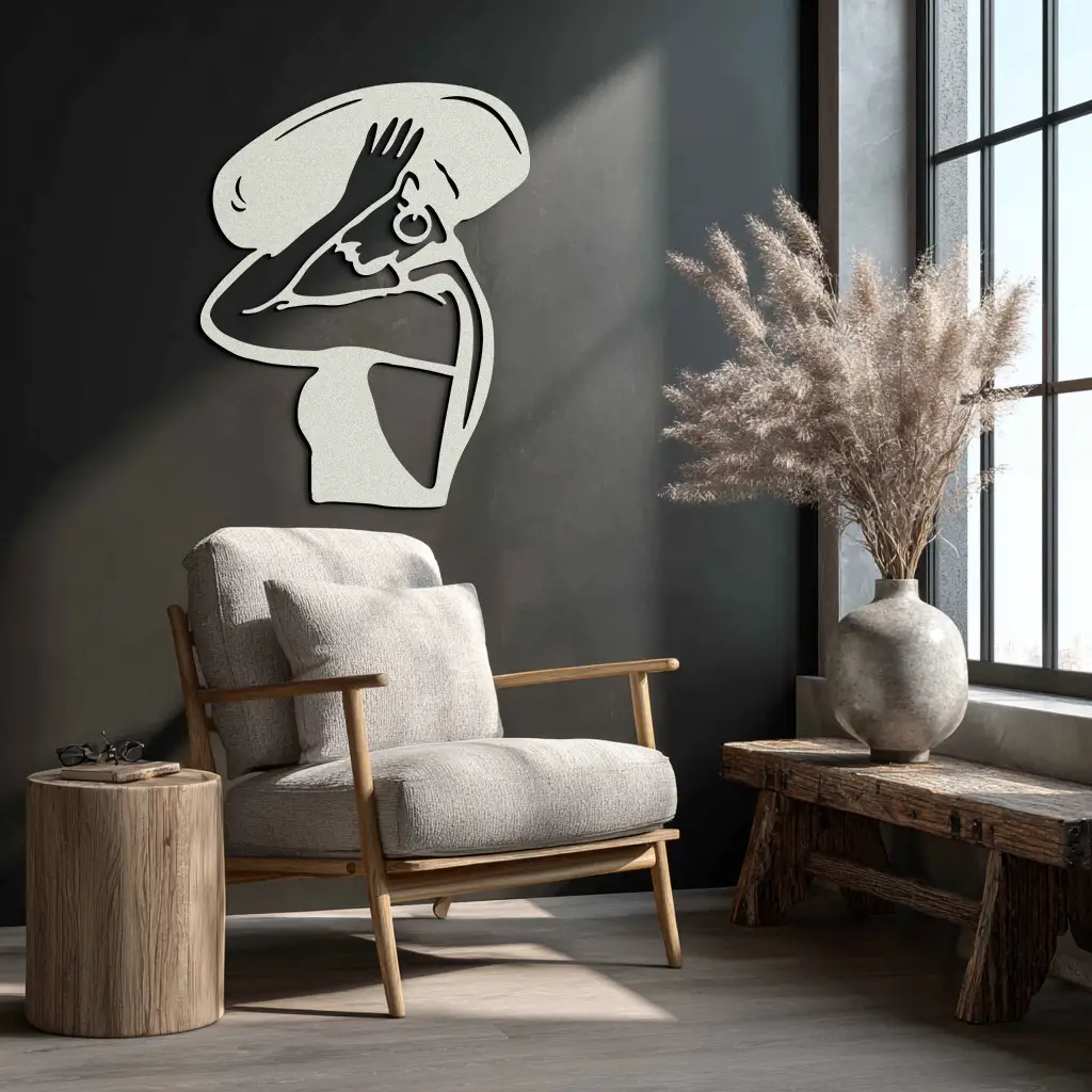 Elegant Woman with Hat Metal Wall Art – Fashion-Inspired Silhouette Décor- KAF651 by Enova Art