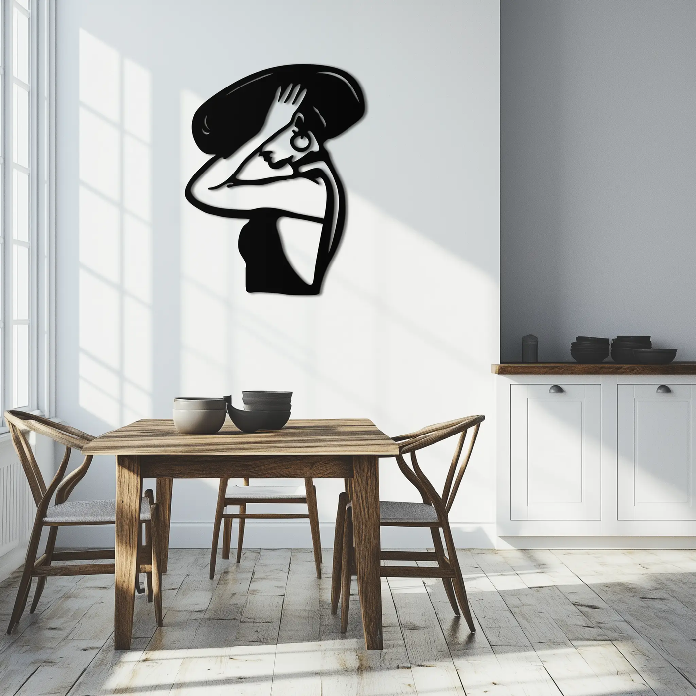 Elegant Woman with Hat Metal Wall Art – Fashion-Inspired Silhouette Décor- KAF651 by Enova Art