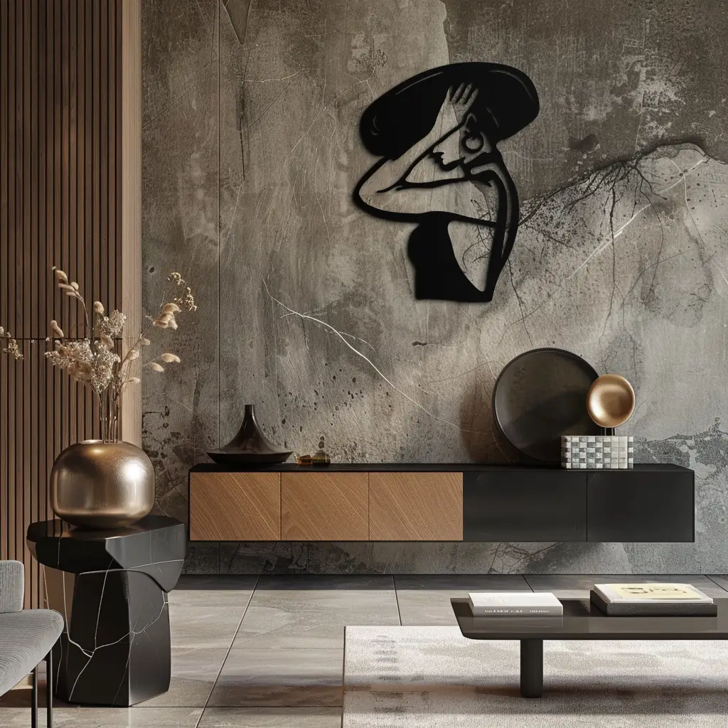 Elegant Woman with Hat Metal Wall Art – Fashion-Inspired Silhouette Décor- KAF651 by Enova Art