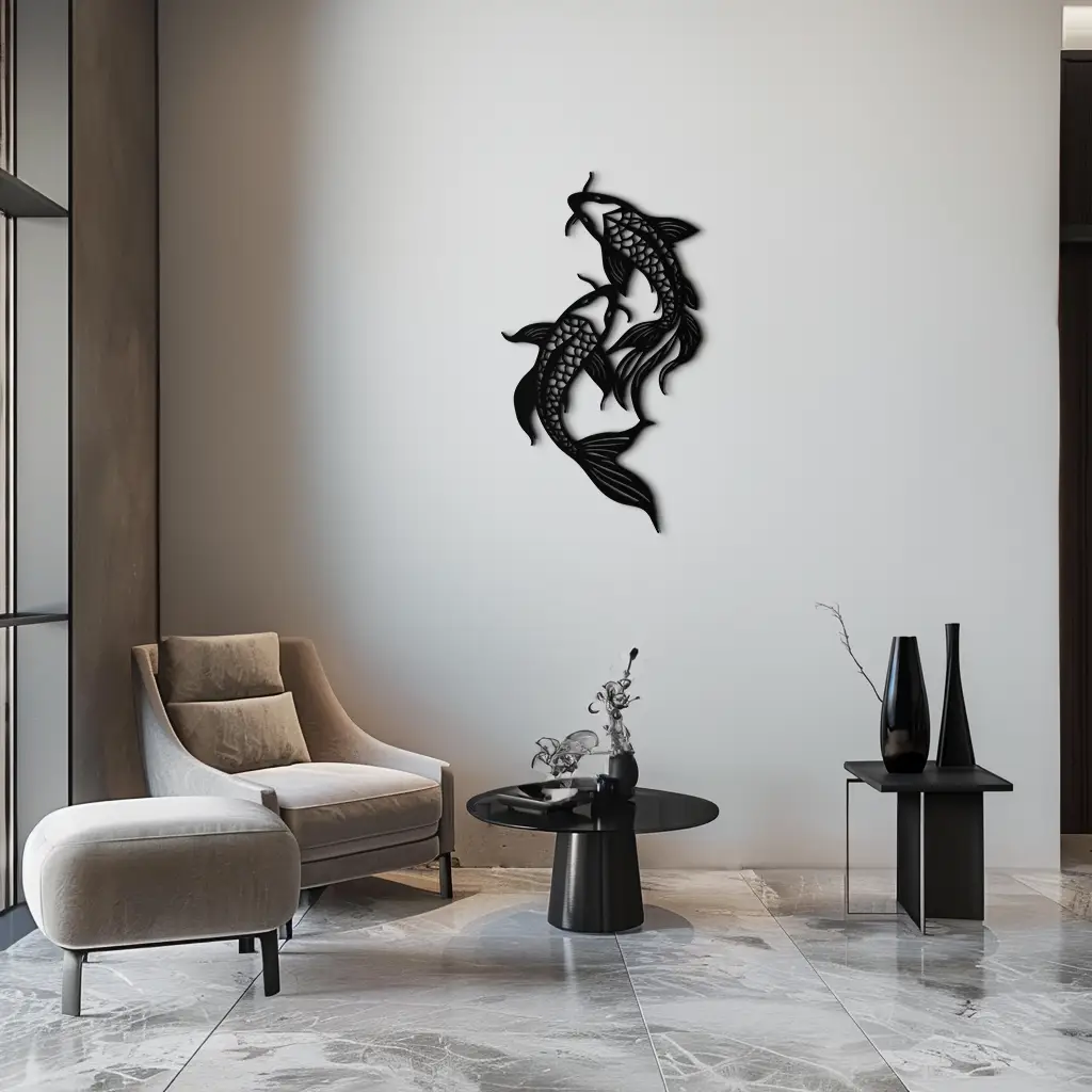 Dual Fish Metal Wall Art – Nature-Inspired Aquatic Silhouette for Modern Interiors- KAF653 by Enova Art