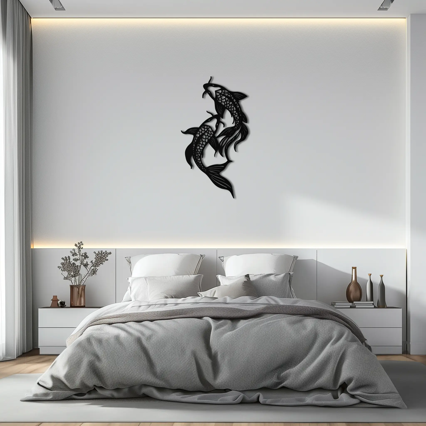 Dual Fish Metal Wall Art – Nature-Inspired Aquatic Silhouette for Modern Interiors- KAF653 by Enova Art