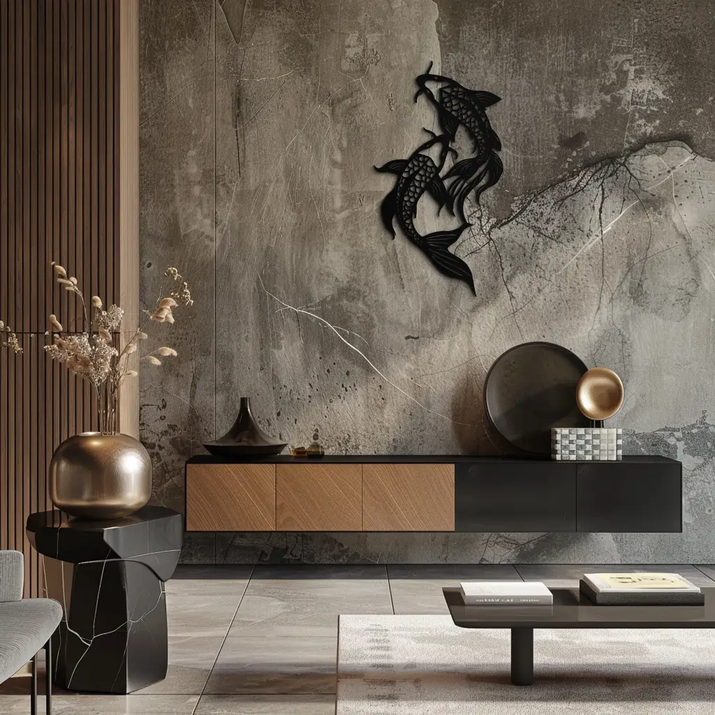 Dual Fish Metal Wall Art – Nature-Inspired Aquatic Silhouette for Modern Interiors- KAF653 by Enova Art