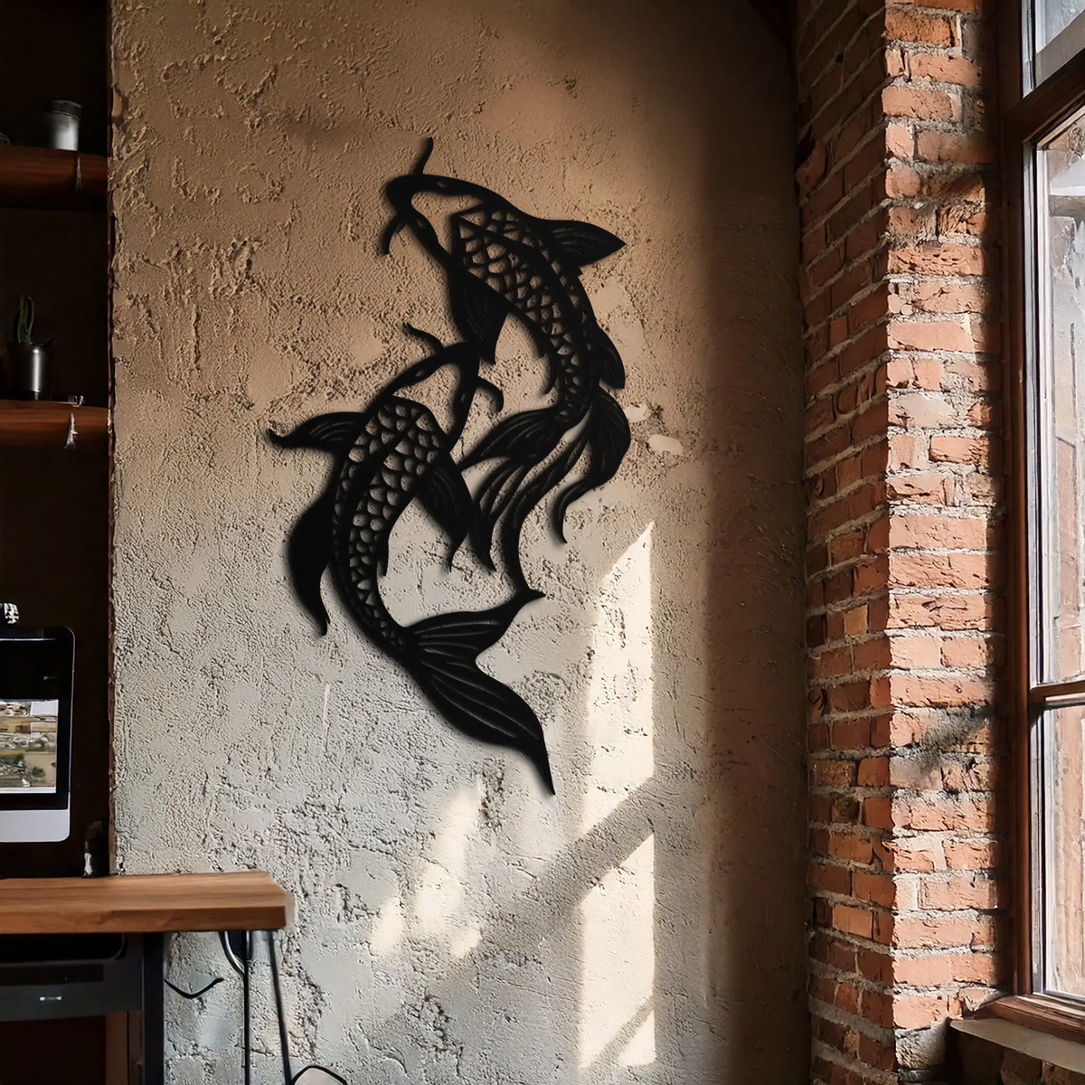 Dual Fish Metal Wall Art – Nature-Inspired Aquatic Silhouette for Modern Interiors- KAF653 by Enova Art