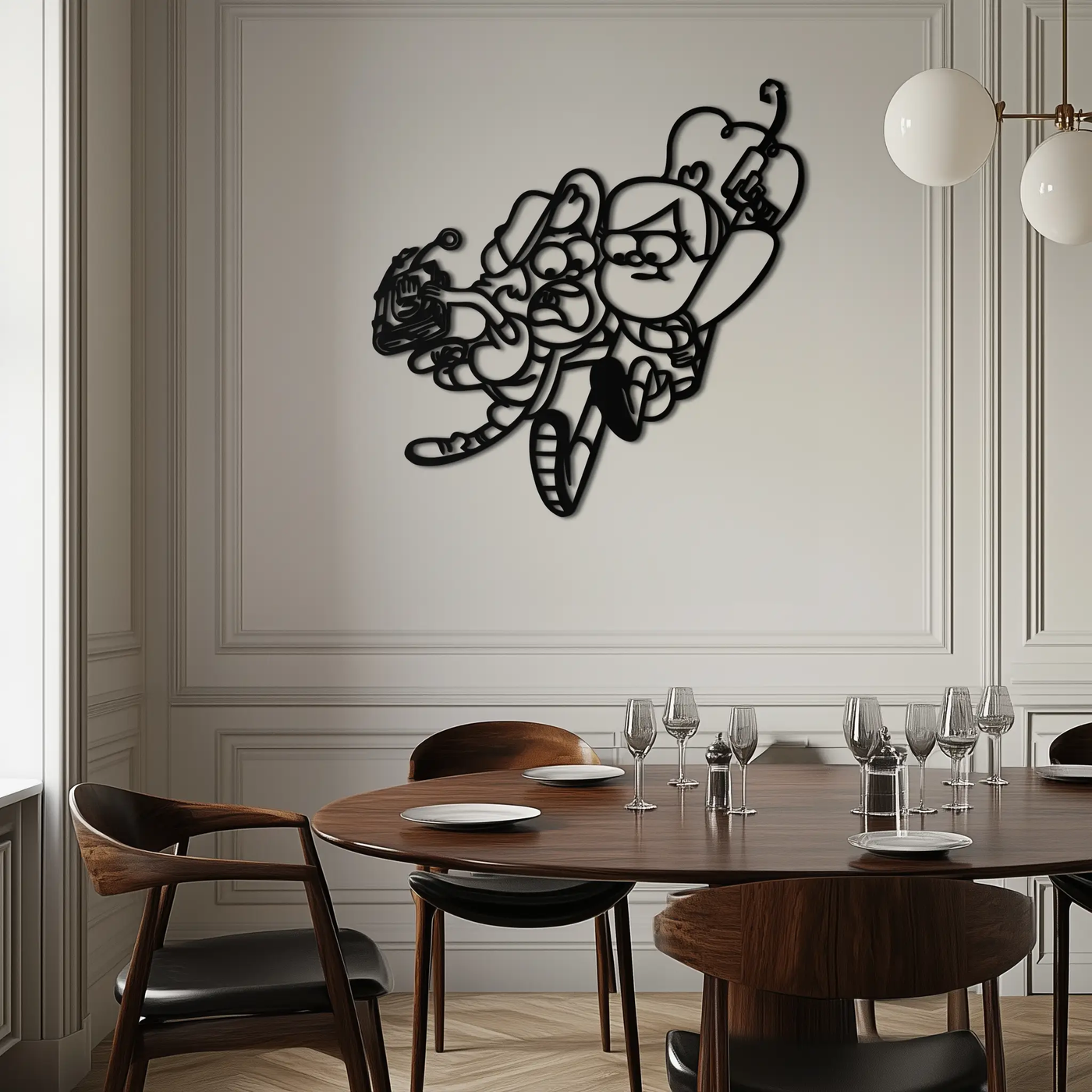 Mabel & Dipper Pines Metal Wall Art – Gravity Falls-Inspired Silhouette for Fans- KAF661 by Enova Art