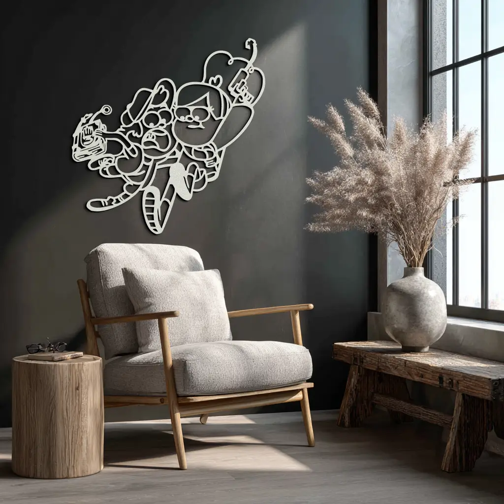 Mabel & Dipper Pines Metal Wall Art – Gravity Falls-Inspired Silhouette for Fans- KAF661 by Enova Art