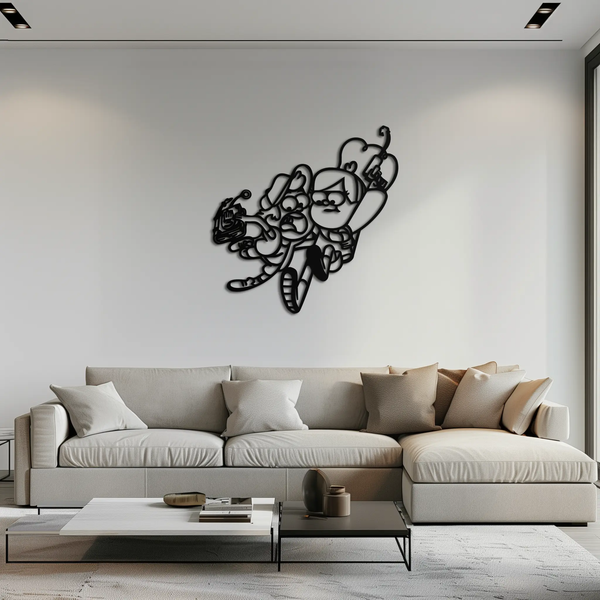 Mabel & Dipper Pines Metal Wall Art – Gravity Falls-Inspired Silhouette for Fans- KAF661