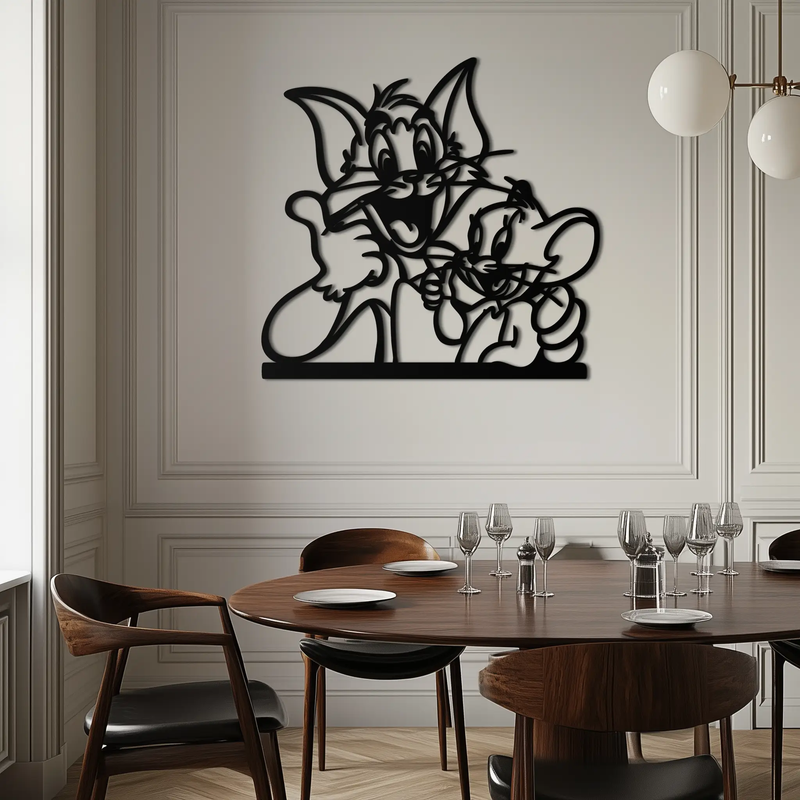 Tom and Jerry Metal Wall Art – Classic Cartoon Duo Silhouette for Fans- KAF665 by Enova Art